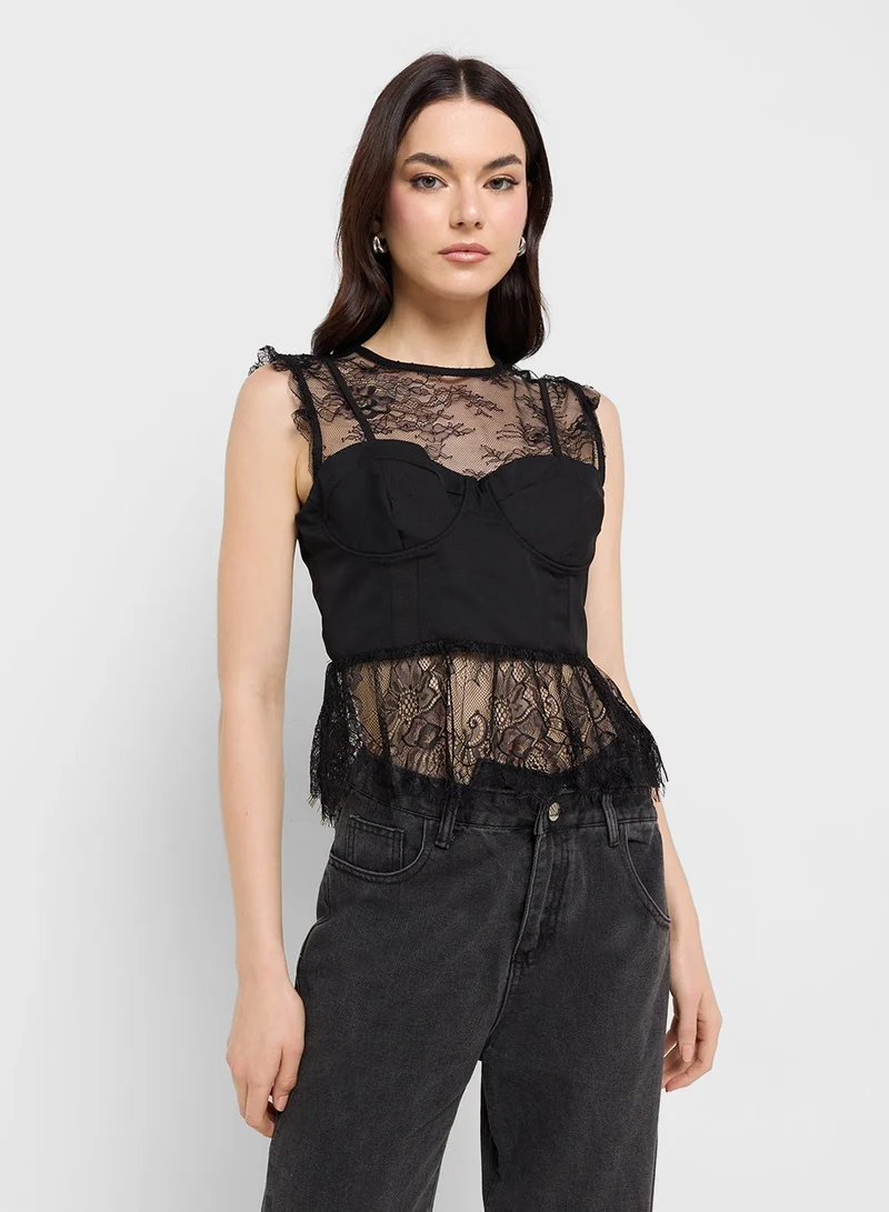 Ginger Lace Sweetheart Neckline Peplum Top